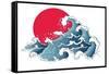 Asian Illustration of Ocean Waves and Sun. Isolated on a White Background.-Annykos-Framed Stretched Canvas