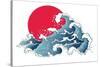 Asian Illustration of Ocean Waves and Sun. Isolated on a White Background.-Annykos-Stretched Canvas