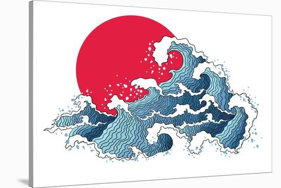 Asian Illustration of Ocean Waves and Sun. Isolated on a White Background.-Annykos-Stretched Canvas