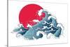 Asian Illustration of Ocean Waves and Sun. Isolated on a White Background.-Annykos-Stretched Canvas