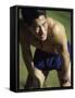 Asian Man Pausing During Workout-null-Framed Stretched Canvas