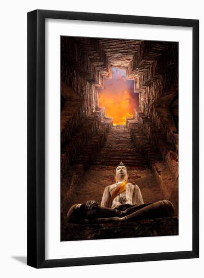 Asian Religious Architecture. Ancient Sandstone Sculpture of Buddha at Prasat Nakhon Luang in Ayutt-SantiPhotoSS-Framed Photographic Print