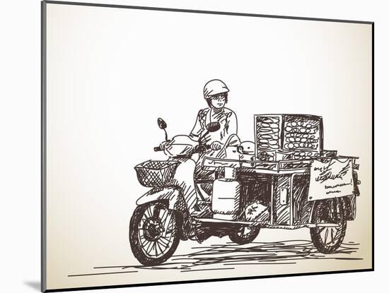 Asian Street Food on Motorbike, Hand Drawn Vector Sketch-Olga Tropinina-Mounted Art Print