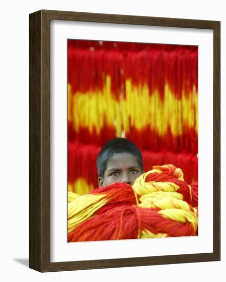 Aslam, a Muslim Boy, Carries Freshly Dyed Kalawa-null-Framed Photographic Print