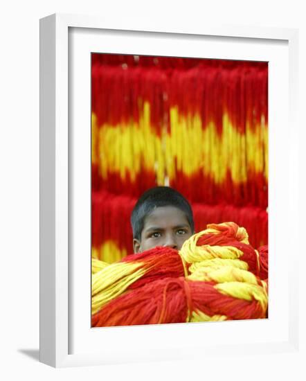 Aslam, a Muslim Boy, Carries Freshly Dyed Kalawa-null-Framed Photographic Print