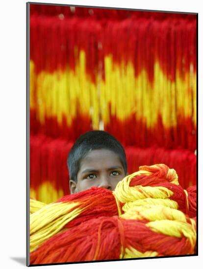 Aslam, a Muslim Boy, Carries Freshly Dyed Kalawa-null-Mounted Photographic Print