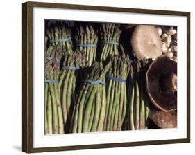 Asparagus and Mushrooms at Stall in Pike Place Market, Seattle, Washington, USA-Connie Ricca-Framed Photographic Print