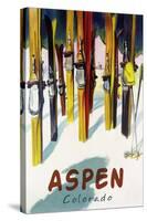Aspen, CO - Colorful Skis-Lantern Press-Stretched Canvas