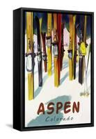 Aspen, CO - Colorful Skis-Lantern Press-Framed Stretched Canvas