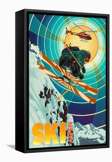 Aspen, Colorado - Heli-Skiing-Lantern Press-Framed Stretched Canvas