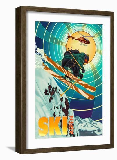 Aspen, Colorado - Heli-Skiing-Lantern Press-Framed Art Print