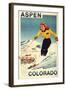 Aspen, Colorado - Red-Headed Woman Skiing-Lantern Press-Framed Art Print