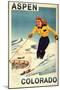 Aspen, Colorado - Red-Headed Woman Skiing-Lantern Press-Mounted Art Print