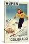 Aspen, Colorado - Red-Headed Woman Skiing-Lantern Press-Stretched Canvas