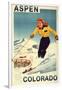 Aspen, Colorado - Red-Headed Woman Skiing-Lantern Press-Framed Art Print