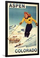 Aspen, Colorado - Red-Headed Woman Skiing-Lantern Press-Framed Art Print