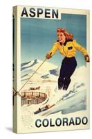 Aspen, Colorado - Red-Headed Woman Skiing-Lantern Press-Stretched Canvas