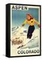 Aspen, Colorado - Red-Headed Woman Skiing-Lantern Press-Framed Stretched Canvas