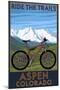 Aspen, Colorado - Ride the Trails, Mountain Bike-Lantern Press-Mounted Art Print