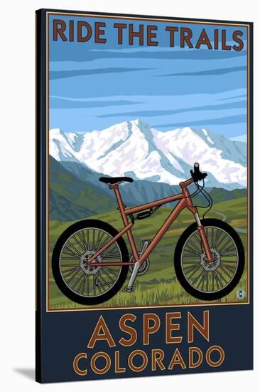 Aspen, Colorado - Ride the Trails, Mountain Bike-Lantern Press-Stretched Canvas