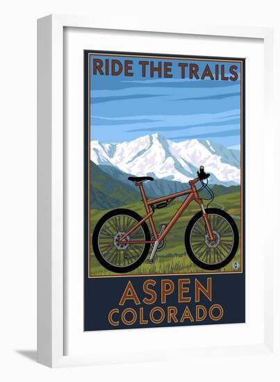 Aspen, Colorado - Ride the Trails, Mountain Bike-Lantern Press-Framed Art Print