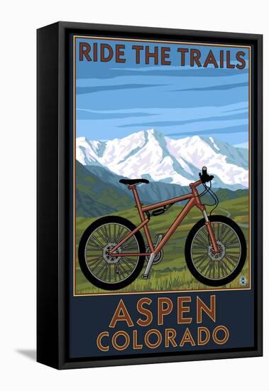 Aspen, Colorado - Ride the Trails, Mountain Bike-Lantern Press-Framed Stretched Canvas