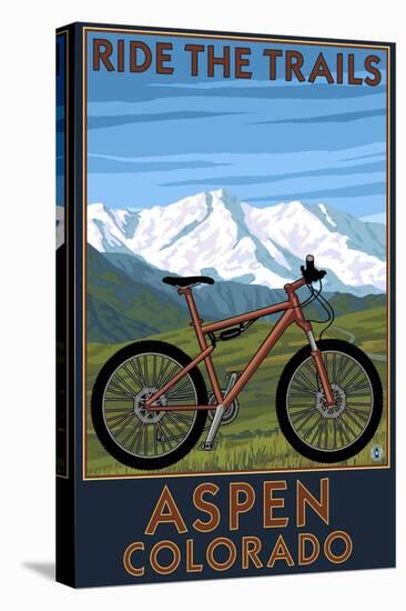 Aspen, Colorado - Ride the Trails, Mountain Bike-Lantern Press-Stretched Canvas