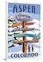 Aspen, Colorado - Ski Signpost-Lantern Press-Framed Art Print