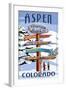 Aspen, Colorado - Ski Signpost-Lantern Press-Framed Art Print