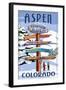 Aspen, Colorado - Ski Signpost-Lantern Press-Framed Art Print