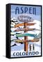 Aspen, Colorado - Ski Signpost-Lantern Press-Framed Stretched Canvas