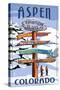 Aspen, Colorado - Ski Signpost-Lantern Press-Stretched Canvas