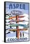 Aspen, Colorado - Ski Signpost-Lantern Press-Framed Stretched Canvas