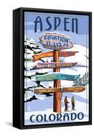 Aspen, Colorado - Ski Signpost-Lantern Press-Framed Stretched Canvas