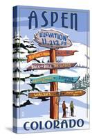 Aspen, Colorado - Ski Signpost-Lantern Press-Stretched Canvas