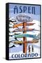 Aspen, Colorado - Ski Signpost-Lantern Press-Framed Stretched Canvas