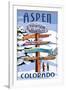 Aspen, Colorado - Ski Signpost-Lantern Press-Framed Art Print