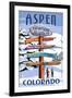 Aspen, Colorado - Ski Signpost-Lantern Press-Framed Art Print