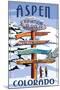 Aspen, Colorado - Ski Signpost-Lantern Press-Mounted Art Print