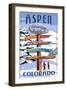 Aspen, Colorado - Ski Signpost-Lantern Press-Framed Art Print