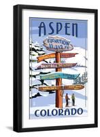 Aspen, Colorado - Ski Signpost-Lantern Press-Framed Art Print