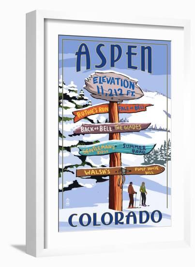 Aspen, Colorado - Ski Signpost-Lantern Press-Framed Art Print