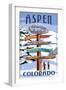 Aspen, Colorado - Ski Signpost-Lantern Press-Framed Art Print