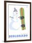 Aspen, Colorado, Snowman with Snowboard-Lantern Press-Framed Art Print