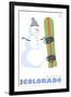 Aspen, Colorado, Snowman with Snowboard-Lantern Press-Framed Art Print