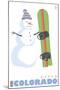 Aspen, Colorado, Snowman with Snowboard-Lantern Press-Mounted Art Print