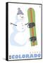 Aspen, Colorado, Snowman with Snowboard-Lantern Press-Framed Stretched Canvas