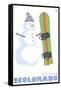 Aspen, Colorado, Snowman with Snowboard-Lantern Press-Framed Stretched Canvas