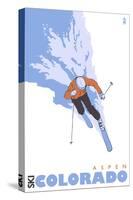 Aspen, Colorado, Stylized Skier-Lantern Press-Stretched Canvas