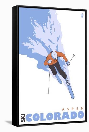 Aspen, Colorado, Stylized Skier-Lantern Press-Framed Stretched Canvas